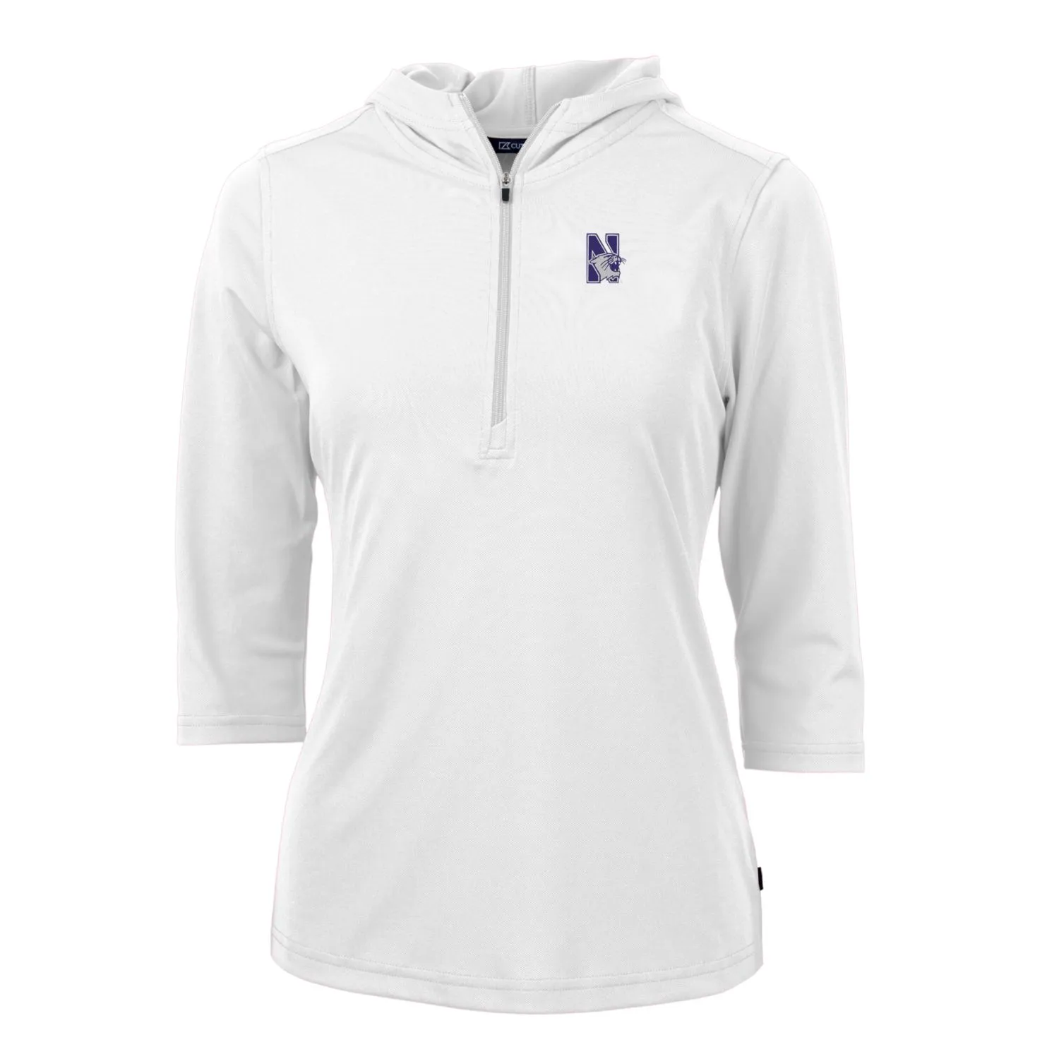 Cutter & Buck Northwestern Wildcats Women's White Virtue Eco Pique Half-Zip 3/4 Sleeve Pullover Hoodie