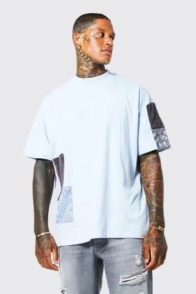 Oversized Extended Neck Patchwork T-shirt