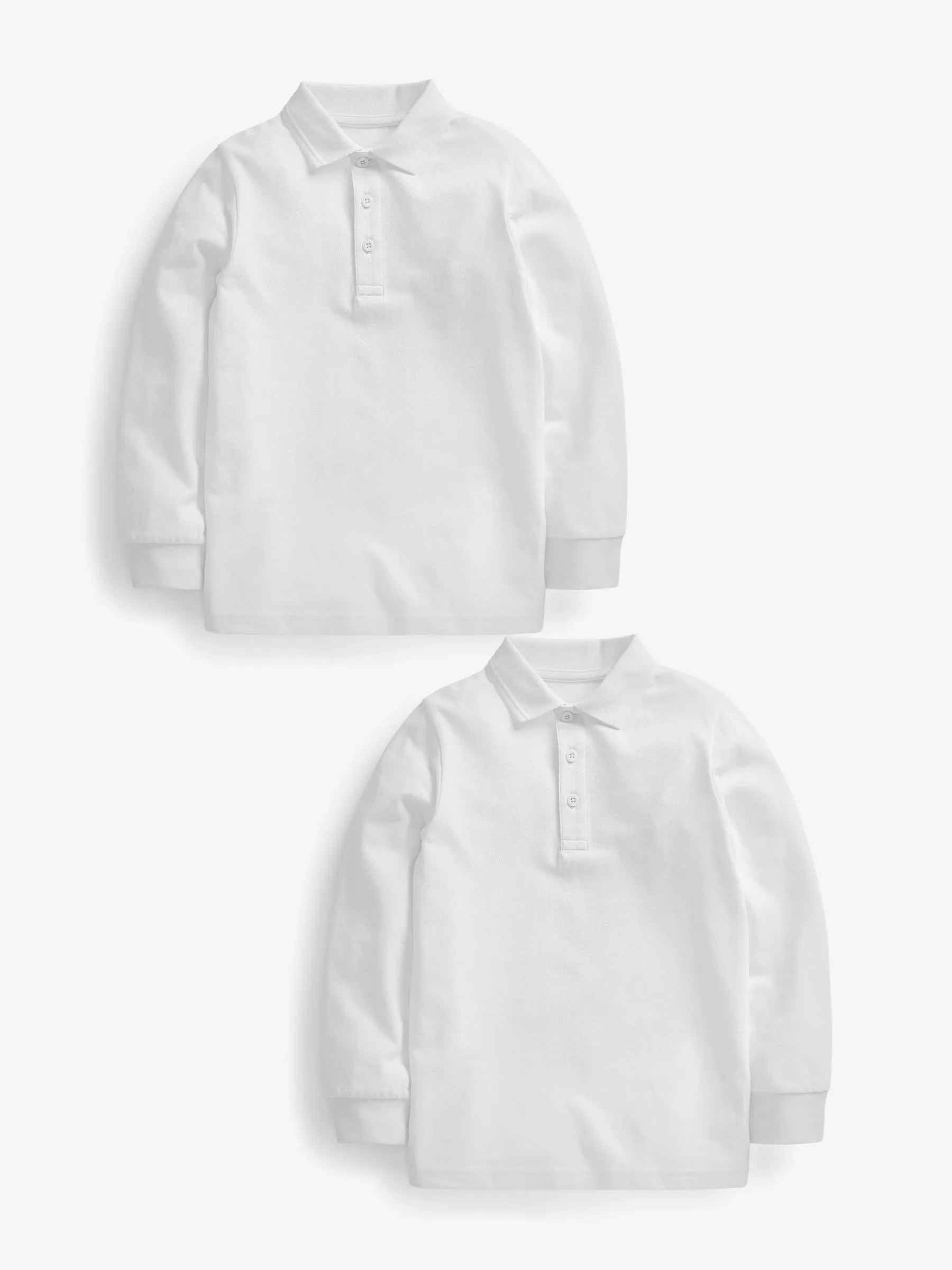 White 2 Pack 100% Cotton Long Sleeve School Polo Shirts (3-16yrs)