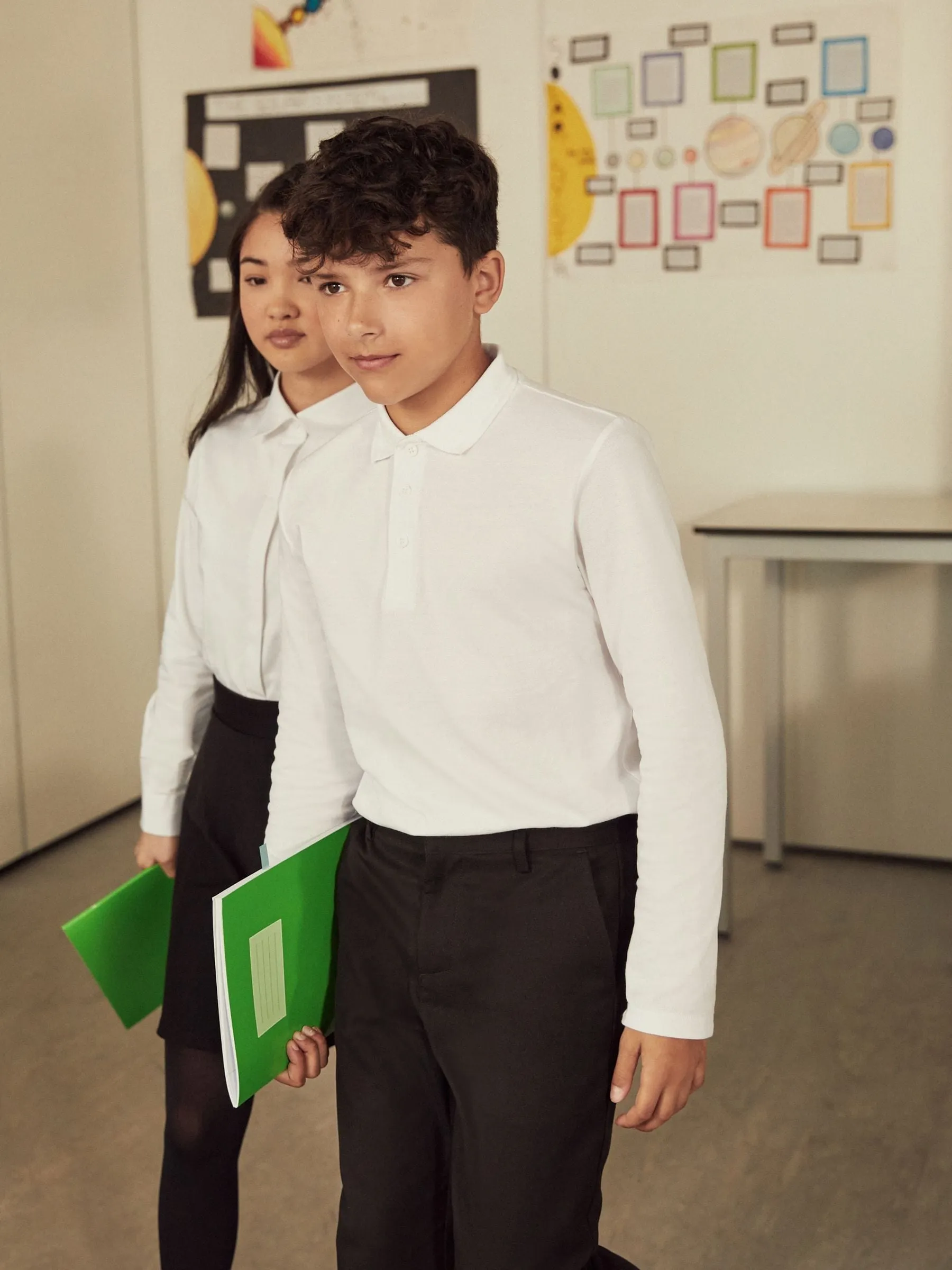White 2 Pack 100% Cotton Long Sleeve School Polo Shirts (3-16yrs)