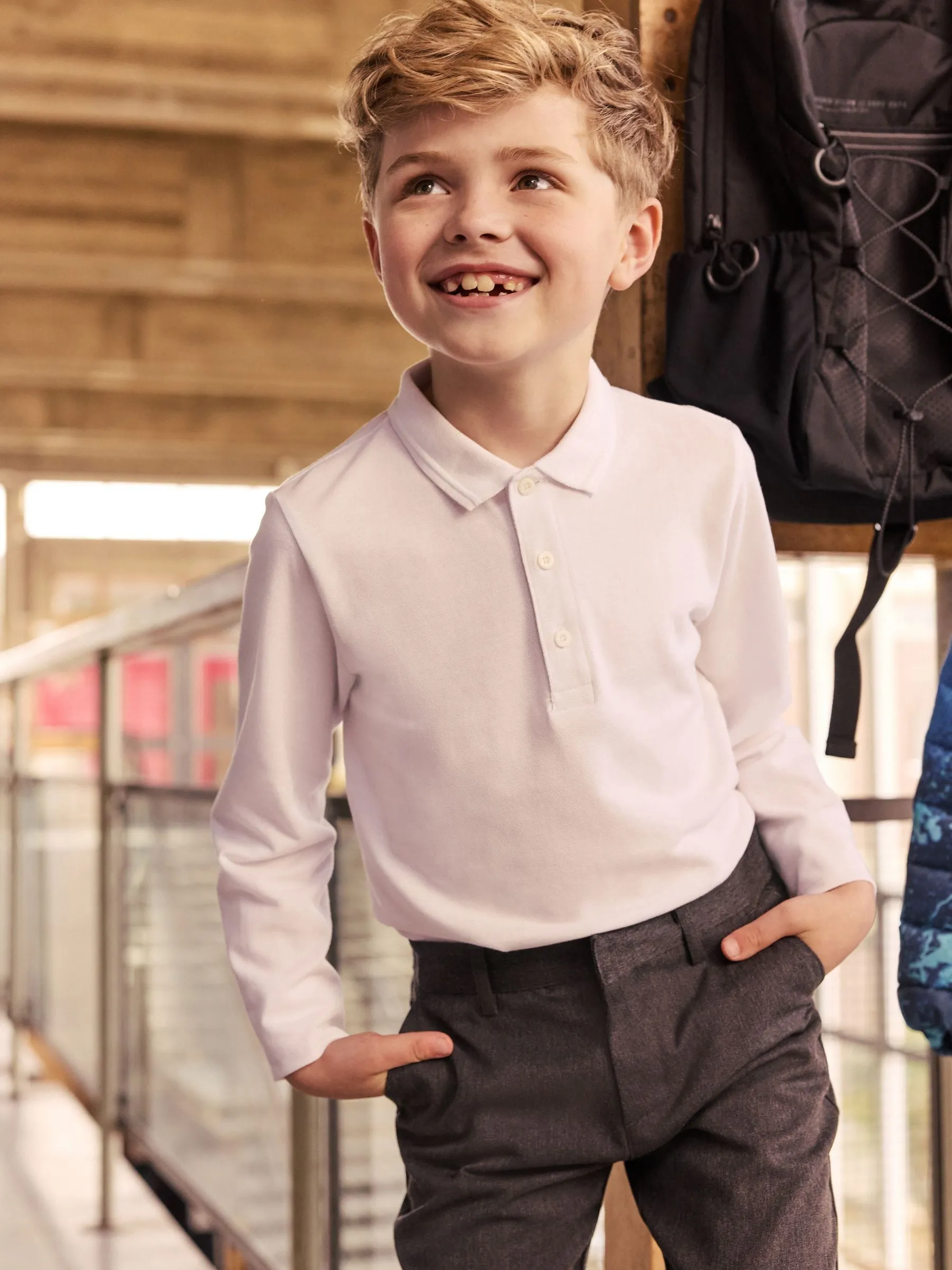 White 2 Pack 100% Cotton Long Sleeve School Polo Shirts (3-16yrs)