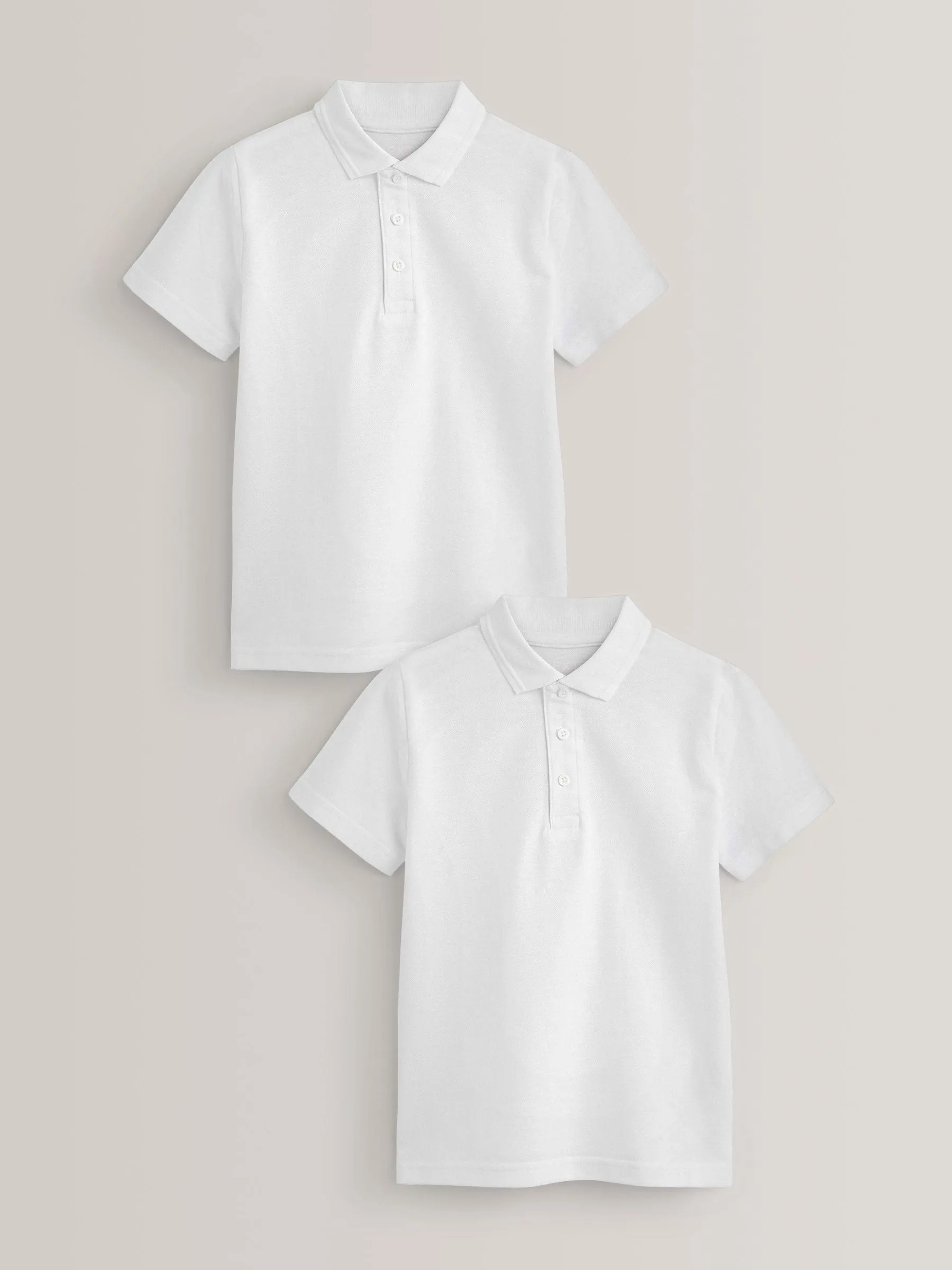 White 2 Pack 100% Cotton Long Sleeve School Polo Shirts (3-16yrs)