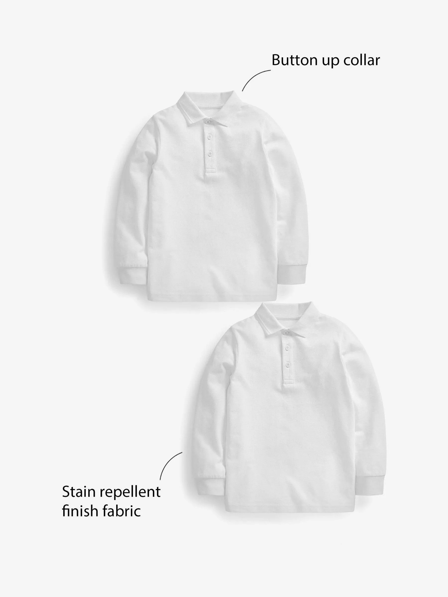 White 2 Pack 100% Cotton Long Sleeve School Polo Shirts (3-16yrs)